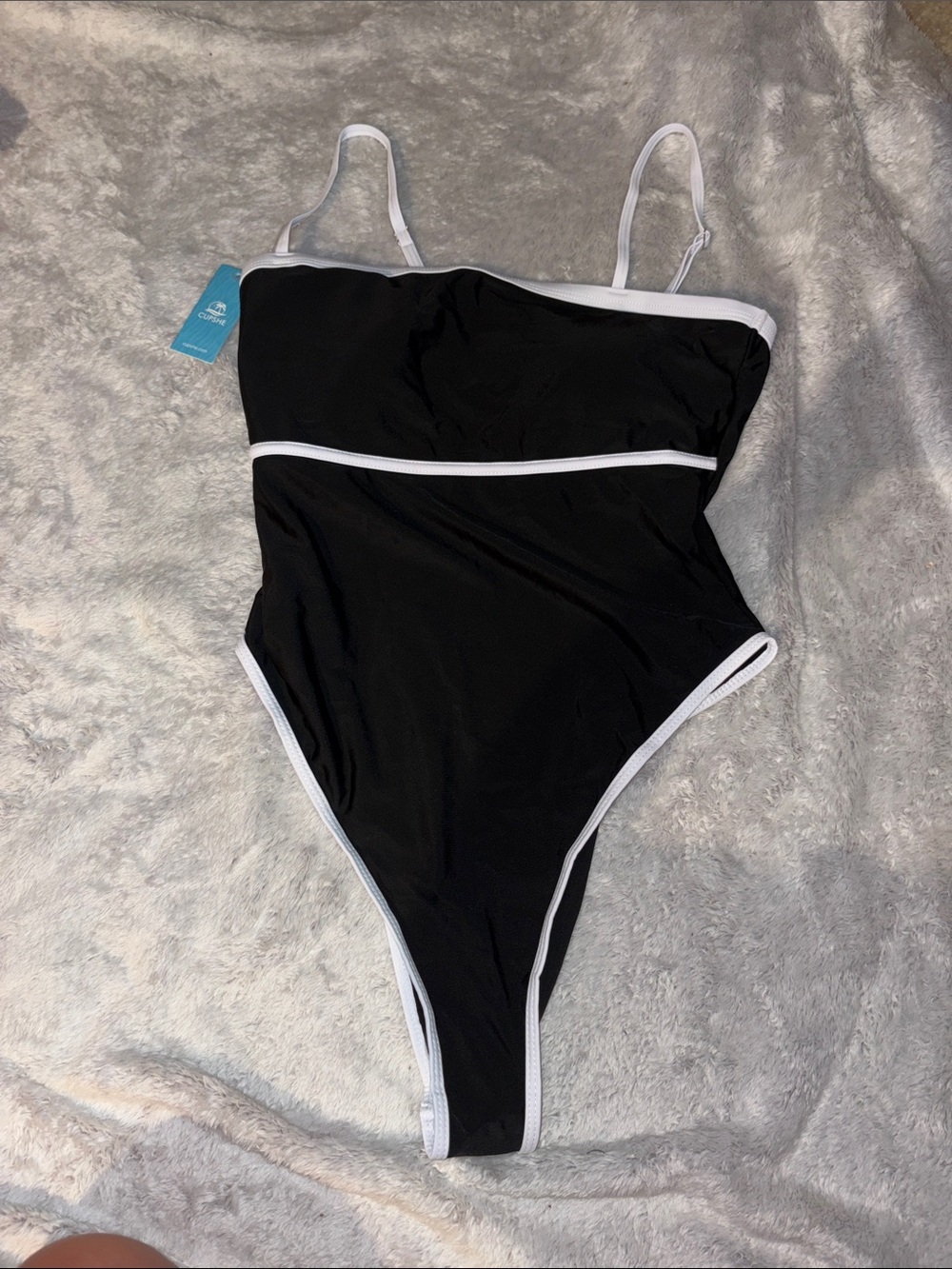 Cupshe Black One-Piece Swimsuit with White Trim